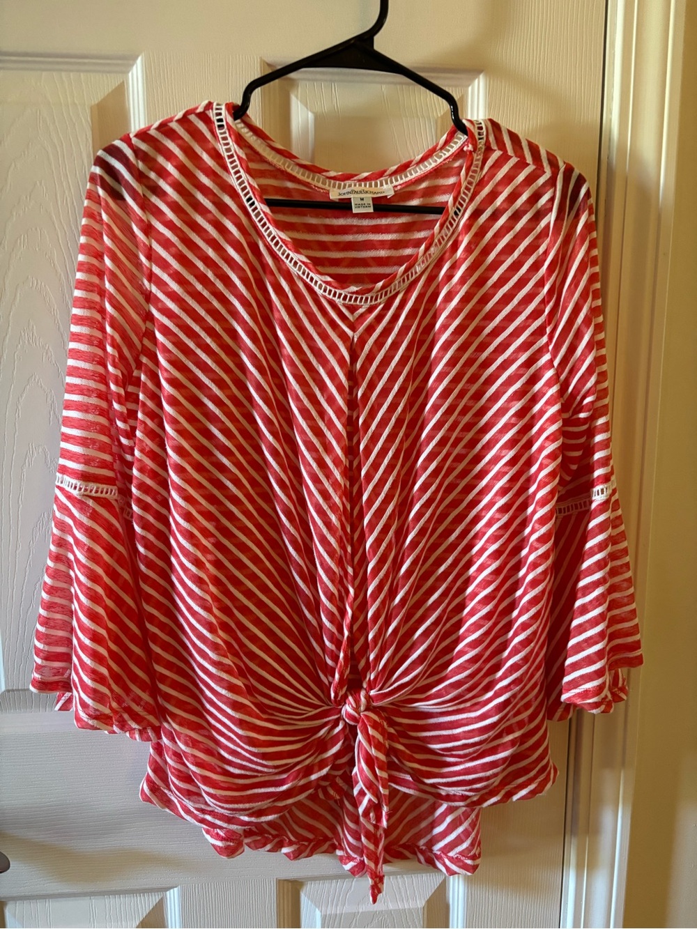 JohnPaulRichard Red & White Striped Tie-Front Tunic